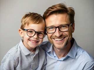 Celebrate Father's Day with a fun, minimalist design featuring a dad and son in stylish glasses, capturing the joy of family moments together.