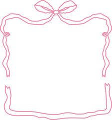 Coquette pink frame ribbon lace bow, pink wavy border y2k retro Aesthetic feminine decor. Ruffled ribbon. Doodle hand drawn