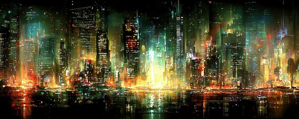 Obraz premium Vibrant Gritty Cityscape at Night