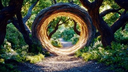 Enchanted Forest Pathway Through Magical Trees