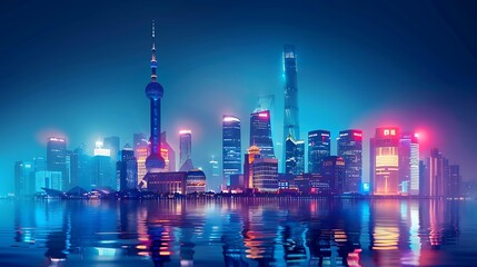 A stunning cityscape of a modern city at night.