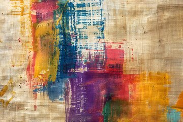 Fototapeta premium Handmade Papyrus Paper with Vibrant Artistic Paint Strokes 