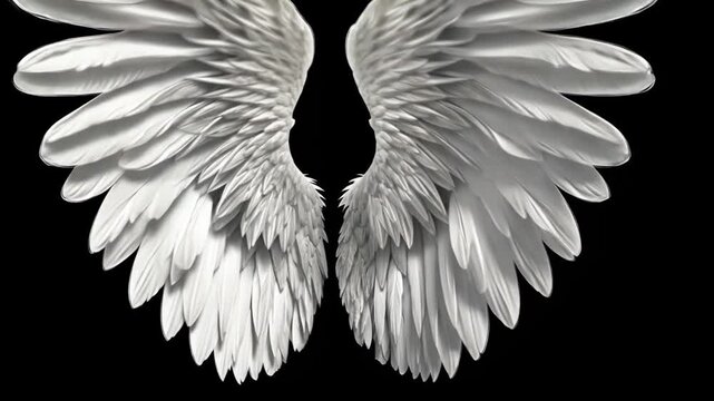 A pair of white angel wings against a black background