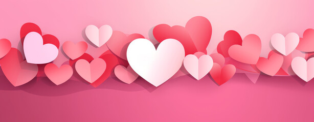 A cascade of pink paper hearts floats across a soft background, symbolizing love and joy in a delicate and artistic display.