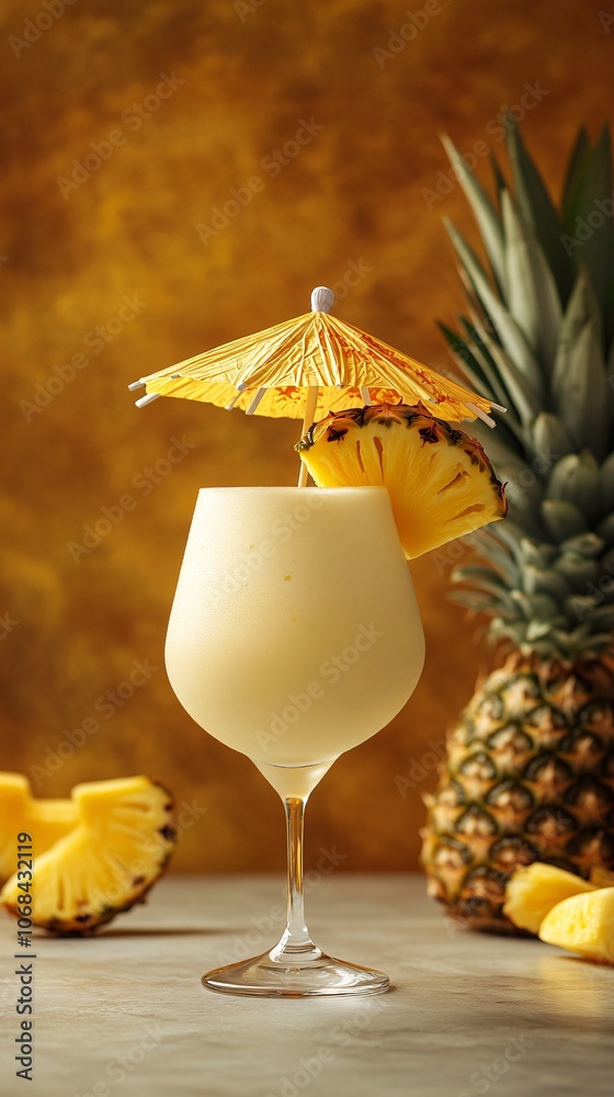Poster a refreshing tropical cocktail with a pineapple garnish and umbrella served on a beach background cr