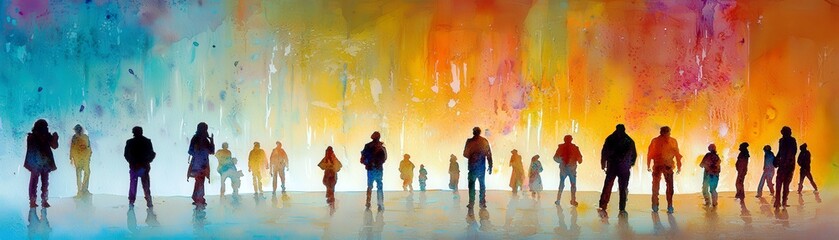 Naklejka premium Mysterious Watercolor Painting of Silhouetted Figures
