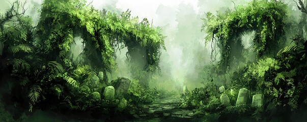 Fototapeta premium Dark Digital Painting of a Mystical Cemetery Scene