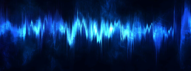 Podcast cover background design with abstract sound wave motifs in dark blue and bright cyan, perfect for music or audio-related content