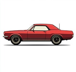 Fototapeta premium A red car with a black wheel. The car is parked on a white background