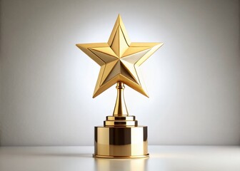 Stunning Golden Star Trophy Elegantly Placed on a Crisp White Background, Ideal for Celebrating Achievements and Success, Perfect for Awards, Recognition, and Motivation Themes