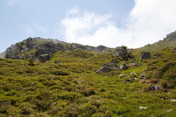 Hiking Karspitze one of the peaks on Nordkette mountain range in Tyrol, Austria in summer
