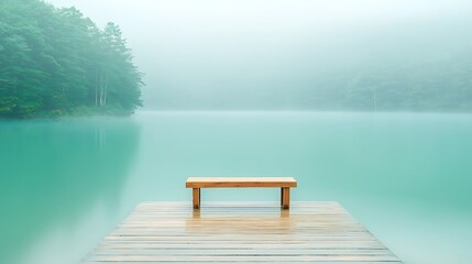 Discover serenity a tranquil dock surrounded by misty nature and calm waters