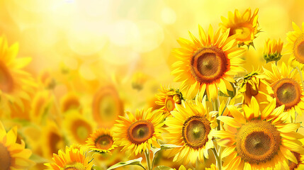 Obraz premium Image description: A field of sunflowers in full bloom. The sunflowers are bright yellow and facing upwards towards the sun.