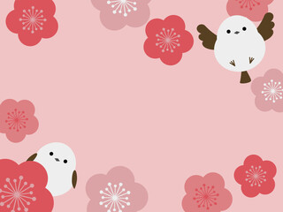 かわいいシマエナガと梅の花の背景