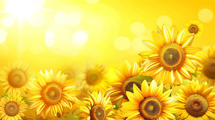 Obraz premium A field of sunflowers in full bloom. The bright yellow petals of the sunflowers are a feast for the eyes.