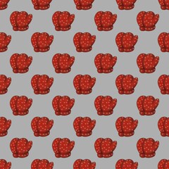 Red Gloves Seamless Pattern Design with Gray Background 