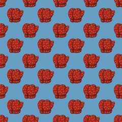Red Gloves Seamless Pattern Design with Blue Background 