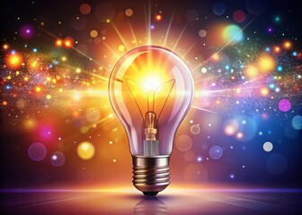 Creative Idea Concept with Light Bulb Vector Illustration Design Featuring Bokeh Effect for Inspiration and Innovation in Business, Education, and Technology
