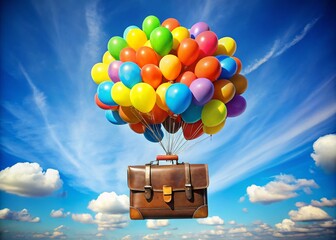 Creative Retirement Celebration with Brown Leather Briefcase and Colorful Balloons - A Symbol of New Beginnings and Freedom in Business Life