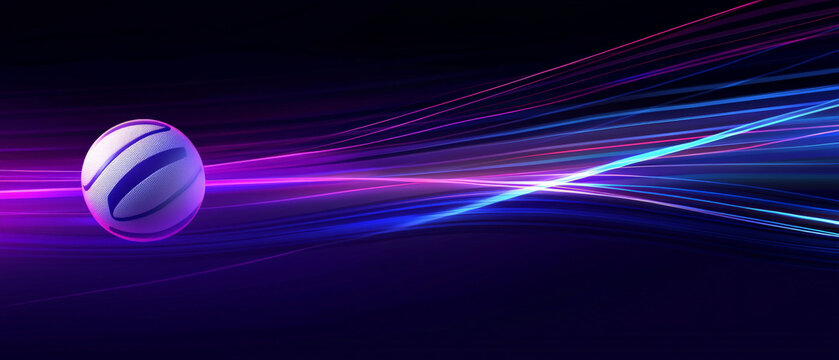 volleyball in motion with vibrant diagonal lines of color, creating dynamic and energetic feel. design captures essence of sport and movement