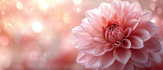 Fototapeta premium Delicate pink dahlia flower with blurred bokeh background.