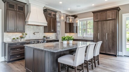 Modern Kitchen with Island, Granite Countertops, and White Cabinets