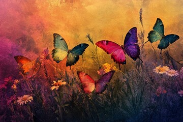 Whimsical Dance of Colorful Butterflies Amidst a Vibrant Floral Landscape Capturing the Essence of Nature's Beauty and Tranquility