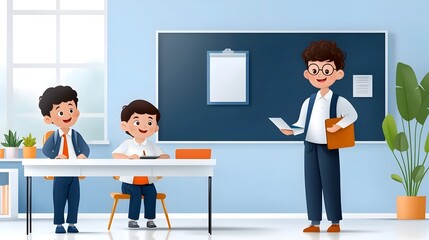 Diverse students of various abilities and ethnic backgrounds engaged in collaborative learning under the guidance of a caring and attentive teacher in an inclusive classroom setting