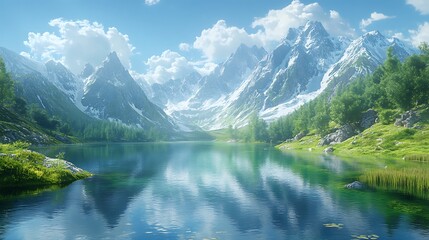 Fototapeta premium Explore the tranquil beauty of majestic mountains reflected in calm waters