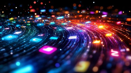 Fototapeta premium Explore vibrant digital icons flowing through technology