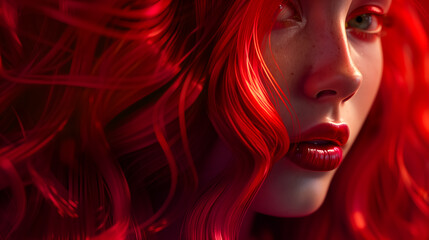 Close-up portrait with striking red lighting and soft textures