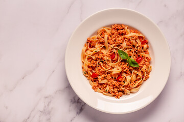 Vegan Bolognese Pasta with plant based minced meat.
