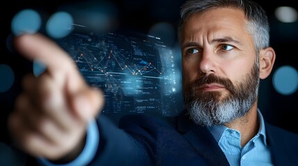 Futuristic interactive digital board displaying advanced data visualizations analytics and information processing representing the latest technology in business intelligence research