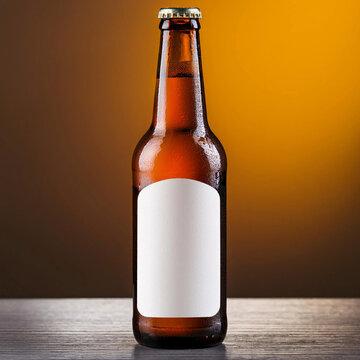 mock up maqueta botella cerveza con etiqueta blanca sobre fondo moderno elegante publicitario 