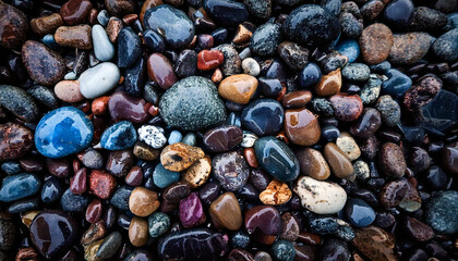 River gravels. River stone. Coarse grained sediments