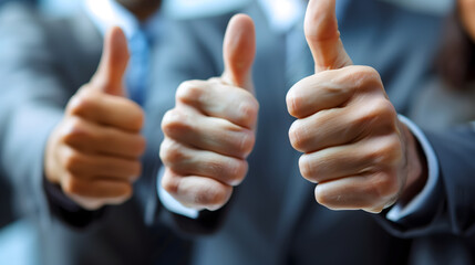 Close-up of hands giving thumbs up, showing teamwork and success