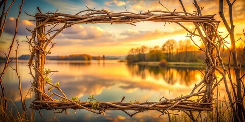 Fototapeta premium Tranquil Natural Frame of Twigs and Branches in a Serene Landscape Captured with Rule of Thirds for a Stunning Artistic Touch