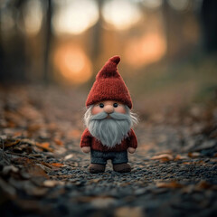 Obraz premium A mischievous gnome in an enchanted forest, with a playful grin. Concept of woodland folklore and mischief. AI Generated