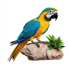 Fototapeta premium A photostock of a colorful parrot perched, isolated on white background, High Quality