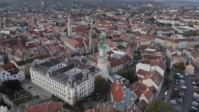 Aerial view of historic Sopron city center
