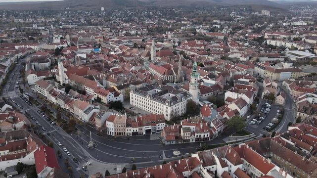 Aerial view of historic Sopron city center