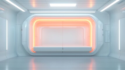 Obraz premium Explore the futuristic design of a sleek minimalist interior space with vibrant lighting features