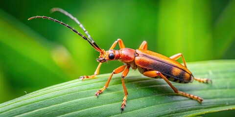 Bombardier beetle sitting on a green plant leaf, insect, beetle, nature, wildlife, bug, defense mechanism, camouflage, plant