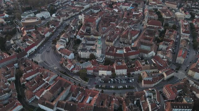 Aerial footage of historic Sopron city with Firewatch Tower