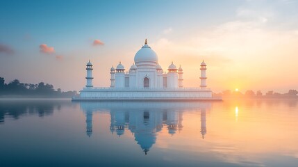 Discover the majestic beauty of the taj mahal at sunrise surrounded by tranquil waters
