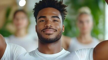Diverse group of dancers from different ethnic backgrounds practicing a choreographed routine together in a dance studio showcasing unity expression