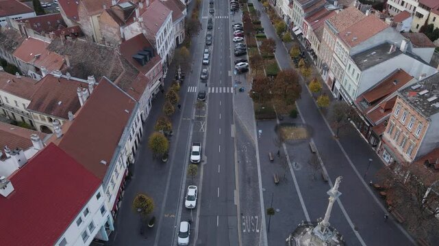 Street view of historical buildings in Sopron