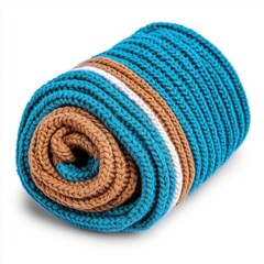 A photostock of a knitted scarf folded neatly, isolated on white background, High Quality