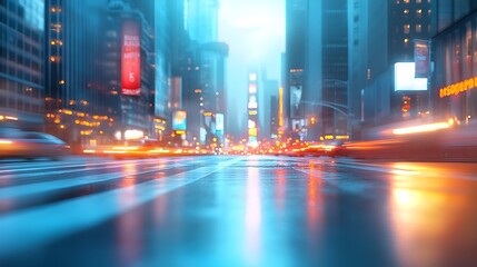 Obraz premium Captivating cityscape explore the vibrant energy of urban life in a rain-soaked street scene