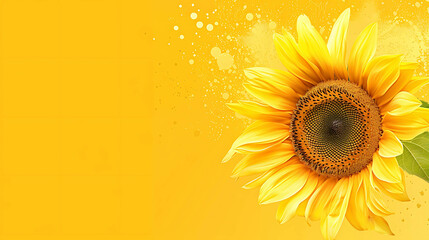 Sunflower in full bloom against a yellow background. The sunflower is a symbol of happiness, joy, and positivity.
